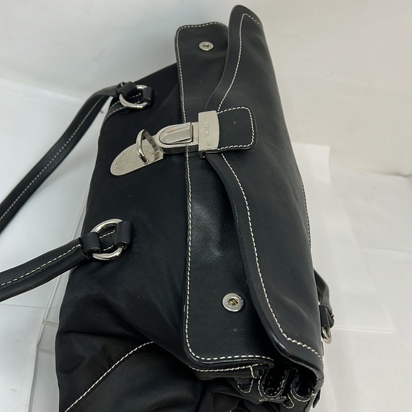 Prada Black Tessuto Nylon Cervo Leather Antic Easy Flap Shoulder Bag - Picture 7 of 16